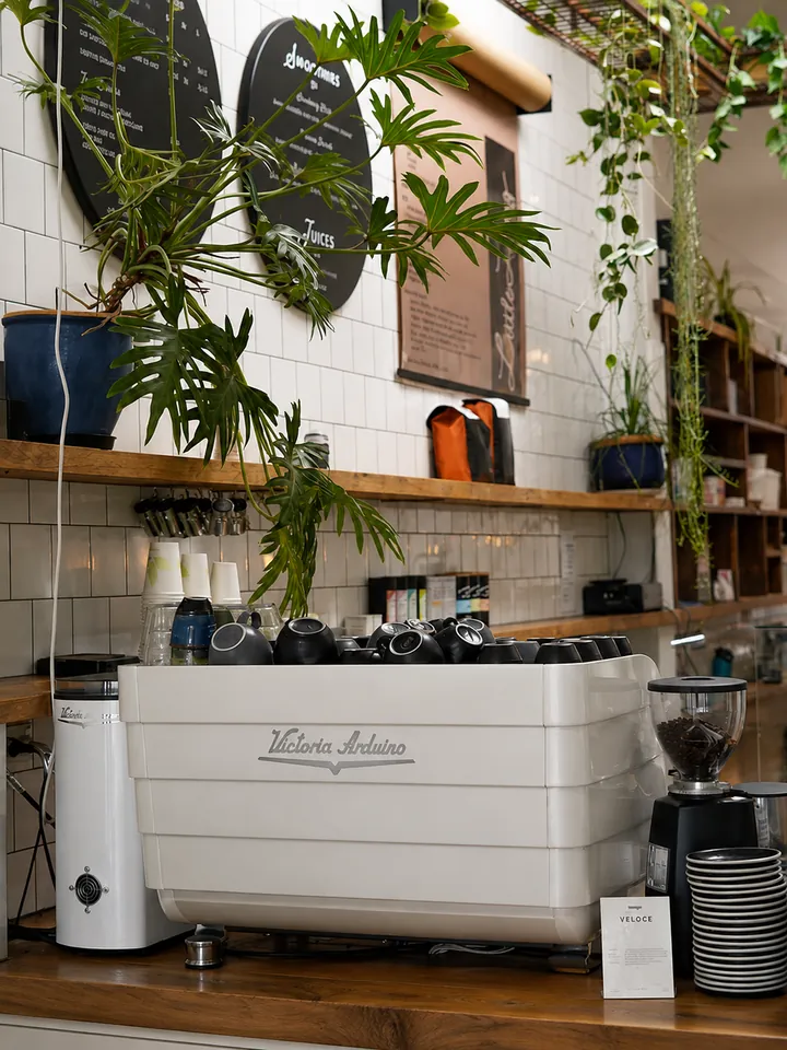 The espresso machine and coffee bar at Little Long Espresso