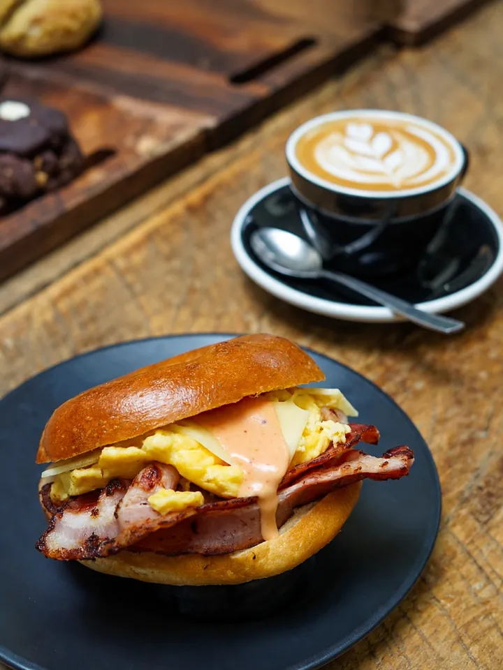 A breakfast sandwich and coffee at Little Long Espresso